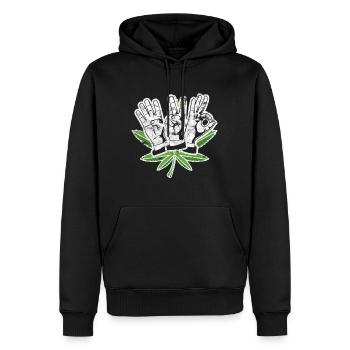 420 Hanfpflanze - Männer Premium Bio Hoodie - Schwarz - Vorne - Nico (187cm)