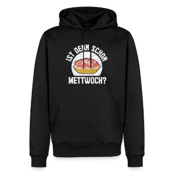 Ist denn schon Mettwoch? - Männer Premium Bio Hoodie - Schwarz - Vorne - Nico (187cm)