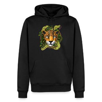 Psychedelische Jaguar Ayahuasca DMT Reise - Männer Premium Bio Hoodie - Schwarz - Vorne - Nico (187cm)