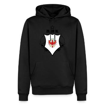 Zillertal - Tirol - Männer Premium Bio Hoodie - Schwarz - Vorne - Nico (187cm)