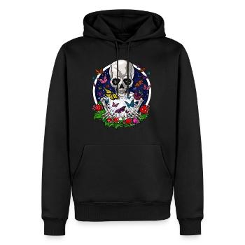 Squelette de papillons psychédéliques - Sweat à capuche Premium bio Homme - noir - Devant - Nico (187cm)