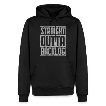 Straight Outta Backlog Software Coding Geek - Männer Premium Bio Hoodie - Schwarz - Vorne - Nico (187cm)