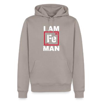 Chemistry iron - Men’s Premium Organic Hoodie - taupe - Front - Nico (187cm)