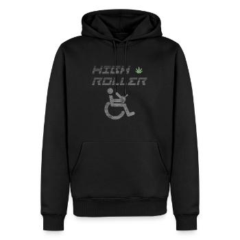High Roller Rollstuhl Sprüche Selbstbewusst - Männer Premium Bio Hoodie - Schwarz - Vorne - Nico (187cm)