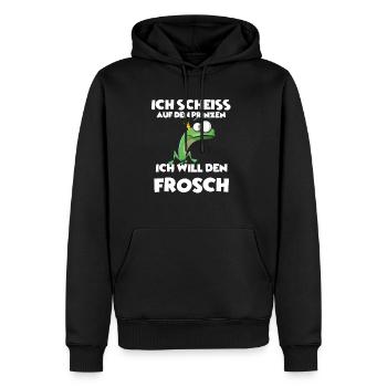 Ich scheiss auf den Prinzen, Ich will den Frosch! - Männer Premium Bio Hoodie - Schwarz - Vorne - Nico (187cm)