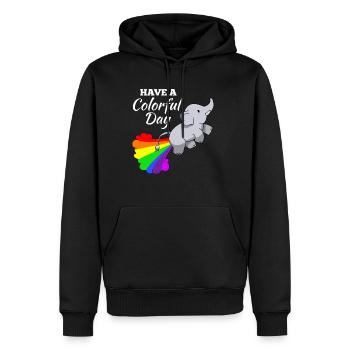 Éléphant blague illustration comique arc-en-ciel - Sweat à capuche Premium bio Homme - noir - Devant - Nico (187cm)