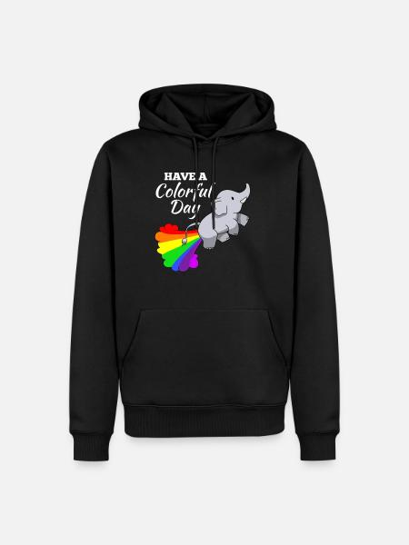 Elephant joke comic illustration rainbow - Men’s Premium Organic Hoodie - black