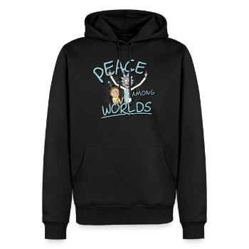 Rick & Morty Peace Among Worlds - Männer Premium Bio Hoodie - Schwarz - Vorne - Nico (187cm)