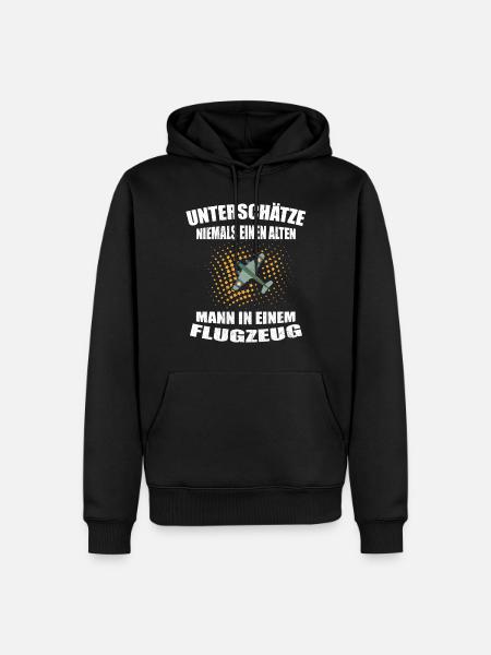 Alter Mann im Flugzeug alter Pilot Piloten Design - Männer Premium Bio Hoodie - Schwarz