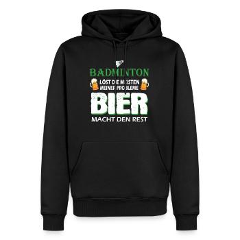 Badminton Federball Lustige Badminton Sprüche - Männer Premium Bio Hoodie - Schwarz - Vorne - Nico (187cm)