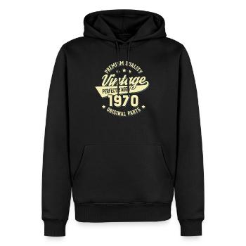 Millésime 1970 - Sweat à capuche Premium bio Homme - noir - Devant - Nico (187cm)