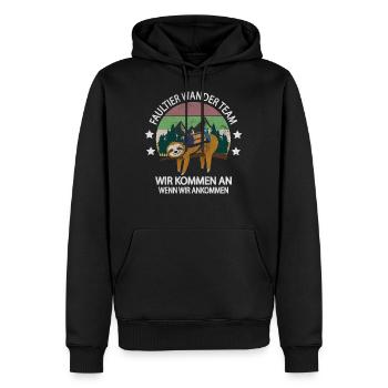 Faultier Wander Team Wandern Abenteuer - Männer Premium Bio Hoodie - Schwarz - Vorne - Nico (187cm)