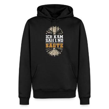Forstwirt - Ich kam sah und sägte - Männer Premium Bio Hoodie - Schwarz - Vorne - Nico (187cm)