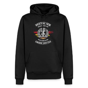 Deutscher durch Geburt,Ossi durch die Gnade Gottes - Männer Premium Bio Hoodie - Schwarz - Vorne - Nico (187cm)