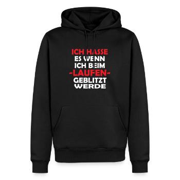 Ich hasse es wenn ich beim Laufen geblitzt werde - Männer Premium Bio Hoodie - Schwarz - Vorne - Nico (187cm)