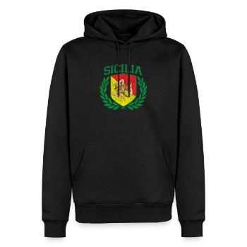 SIZILIEN - Sicilia Flagge und Schild Trinacria - - Männer Premium Bio Hoodie - Schwarz - Vorne - Nico (187cm)