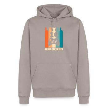 Level 16 - Männer Premium Bio Hoodie - Taupe - Vorne - Nico (187cm)