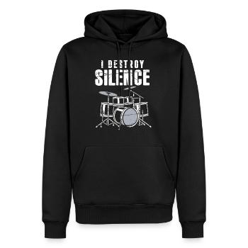 Geschenk Schlagzeuger, Musikband I Destroy Silence - Männer Premium Bio Hoodie - Schwarz - Vorne - Nico (187cm)