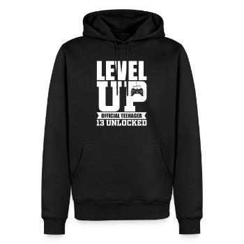 Adolescent de 13e anniversaire, cadeau de jeu de niveau supérieur - Sweat à capuche Premium bio Homme - noir - Devant - Nico (187cm)