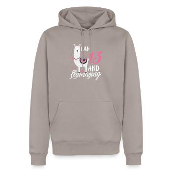 13. Geburtstag Lama - Männer Premium Bio Hoodie - Taupe - Vorne - Nico (187cm)