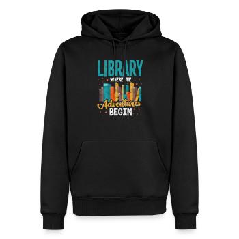 Bibliothek Bücher Lesen Buch Leseratte Geschenk - Männer Premium Bio Hoodie - Schwarz - Vorne - Nico (187cm)