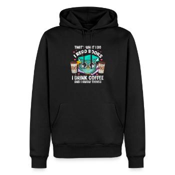 Kaffee Koffein Lesen Bücher Buch Eule Geschenk - Männer Premium Bio Hoodie - Schwarz - Vorne - Nico (187cm)