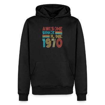 Juin 1970 - Sweat à capuche Premium bio Homme - noir - Devant - Nico (187cm)