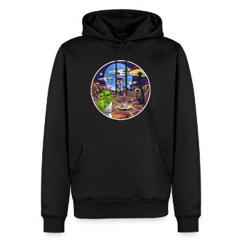 Champignons magiques extraterrestres psychédéliques - Sweat à capuche Premium bio Homme - noir - Devant - Nico (187cm)