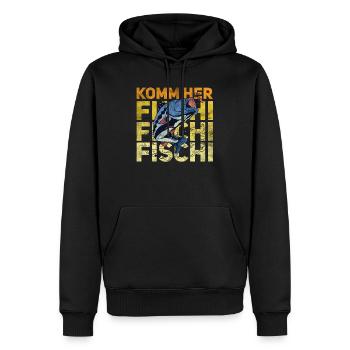 Komm Her Fischi Fischi Fischi - lustiges Angler - Männer Premium Bio Hoodie - Schwarz - Vorne - Nico (187cm)