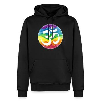 OM Kraft Yoga Chakra Farben - Männer Premium Bio Hoodie - Schwarz - Vorne - Nico (187cm)