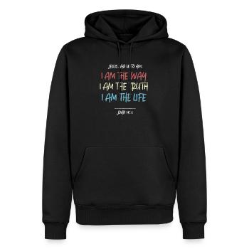 Jésus - Sweat à capuche Premium bio Homme - noir - Devant - Nico (187cm)