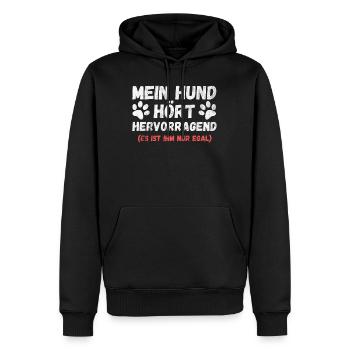 Hundebesitzer - Hund hört hervorragend - Männer Premium Bio Hoodie - Schwarz - Vorne - Nico (187cm)