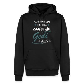 Gedi Firmged Taufged Geschenkidee - Männer Premium Bio Hoodie - Schwarz - Vorne - Nico (187cm)