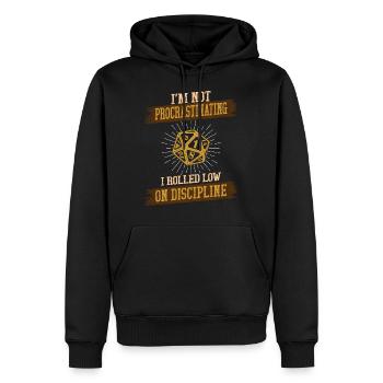 Je ne tergiverse pas J'ai roulé bas sur la discipline - Sweat à capuche Premium bio Homme - noir - Devant - Nico (187cm)