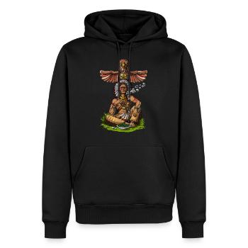 Chef amérindien fumer de l'herbe - Sweat à capuche Premium bio Homme - noir - Devant - Nico (187cm)