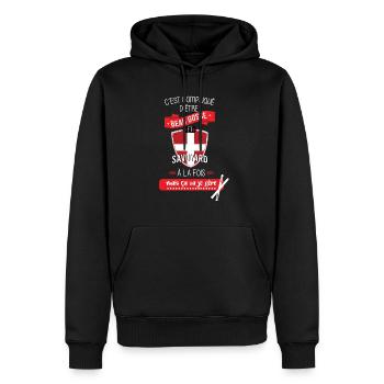 C'est compliqué d'être Savoyard et beau gosse - Sweat à capuche Premium bio Homme - noir - Devant - Nico (187cm)
