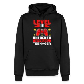 15. Geburtstag 15. Lebensjahr Level 15 entsperrt - Männer Premium Bio Hoodie - Schwarz - Vorne - Nico (187cm)