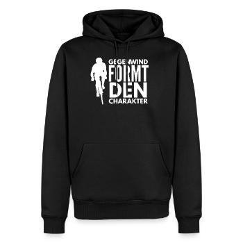 Fahrrad Gegenwind formt den Charakter Spruch - Männer Premium Bio Hoodie - Schwarz - Vorne - Nico (187cm)