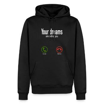 DEINE TRÄUME RUFEN DICH AN - Männer Premium Bio Hoodie - Schwarz - Vorne - Nico (187cm)