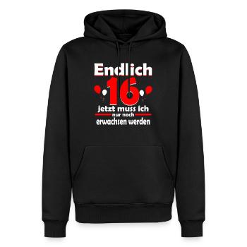 Endlich 16 Erwachsen werden Geburtstag Geschenk - Männer Premium Bio Hoodie - Schwarz - Vorne - Nico (187cm)
