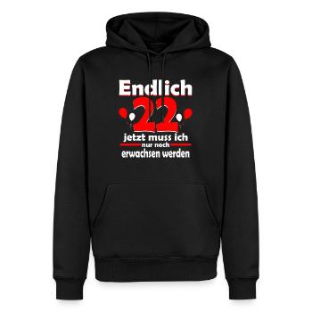 Endlich 22 Erwachsen werden Geburtstag Geschenk - Männer Premium Bio Hoodie - Schwarz - Vorne - Nico (187cm)
