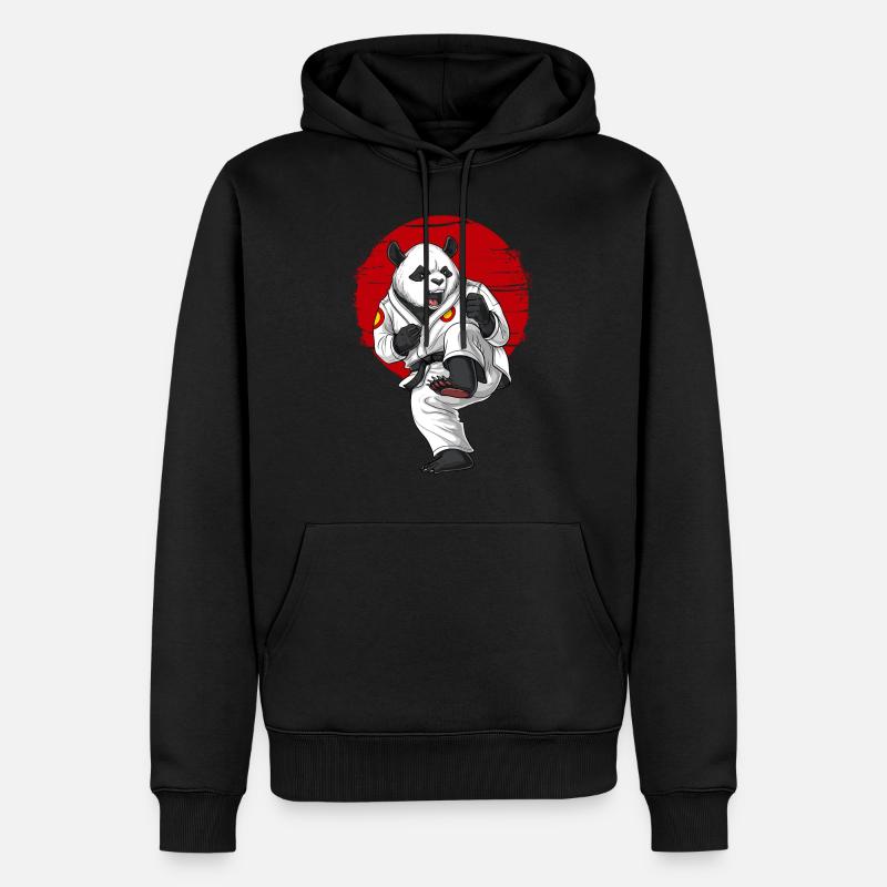 Panda Bären Karate - Männer Premium Bio Hoodie - Schwarz