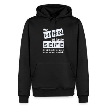 Das Hirn ist keine Seife. Es wird nicht weniger. - Männer Premium Bio Hoodie - Schwarz - Vorne - Nico (187cm)