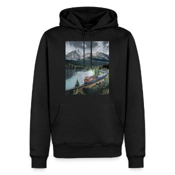 Train ride through mountain landscapes, Canada - Men’s Premium Organic Hoodie - black - Front - Nico (187cm)