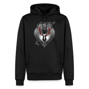 Jupe alpine - design de cerf avec crâne et bois - Sweat à capuche Premium bio Homme - noir - Devant - Nico (187cm)