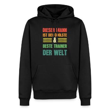 Coolster & Bester Trainer der Welt - Männer Premium Bio Hoodie - Schwarz - Vorne - Nico (187cm)
