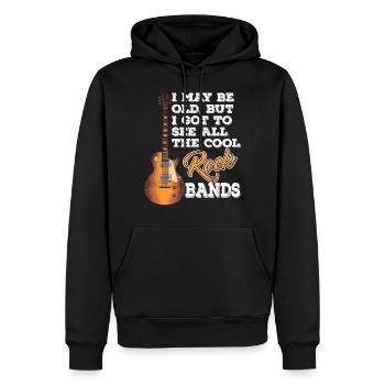 Je peux être vieux mais je vois tous les groupes de rock cool - Sweat à capuche Premium bio Homme - noir - Devant - Nico (187cm)