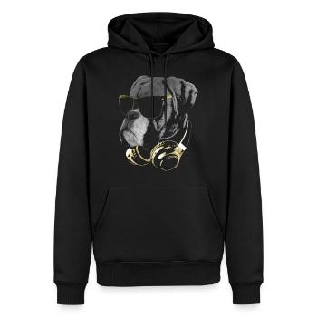 DJ Boxer Dog Bling - Men’s Premium Organic Hoodie - black - Front - Nico (187cm)