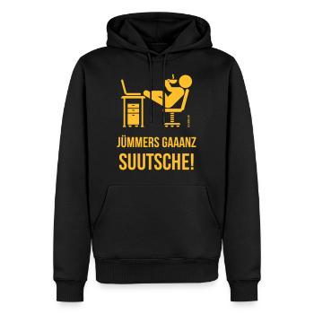 Jümmers Gaaanz Suutsche! (Plattdeutsch / Platt) - Männer Premium Bio Hoodie - Schwarz - Vorne - Nico (187cm)