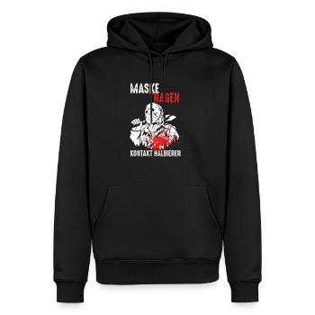 Maske tragen und Kontakte halbieren - Männer Premium Bio Hoodie - Schwarz - Vorne - Nico (187cm)